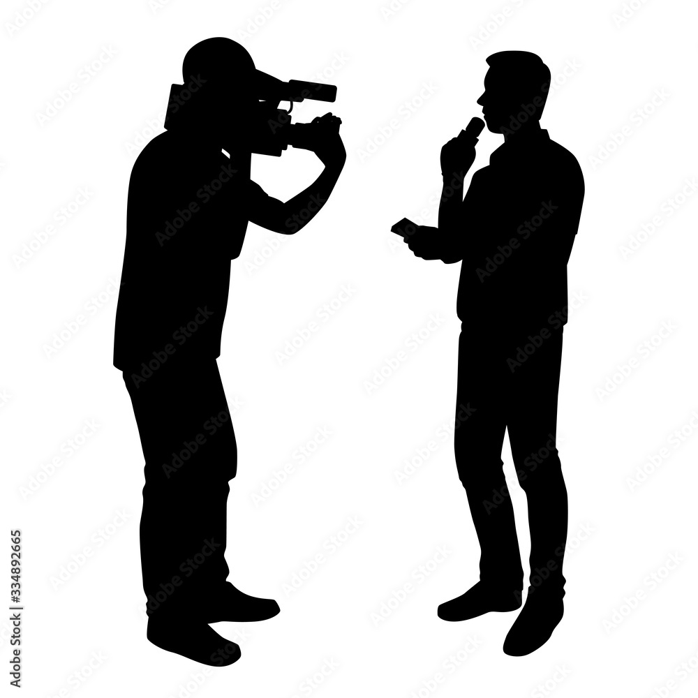 News reporter broadcast people silhouette vector