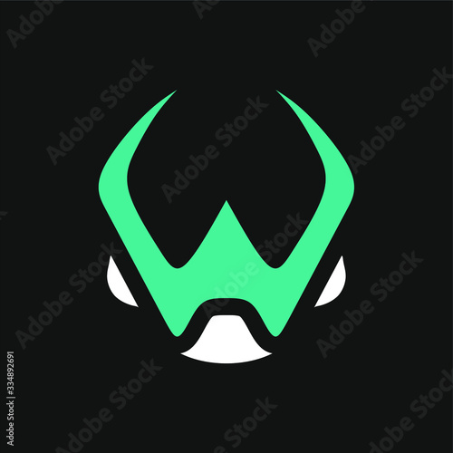 triceratop head with letter W