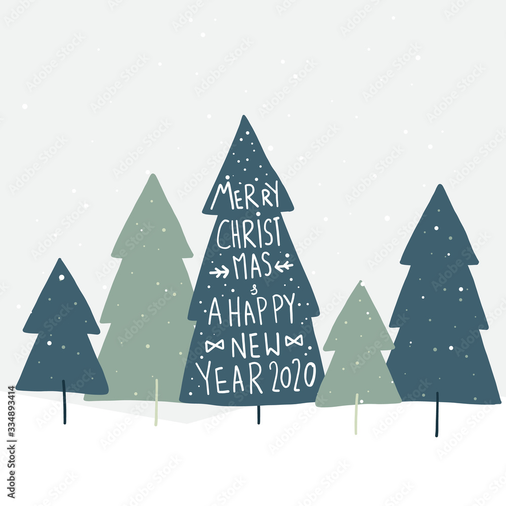 Merry Christmas greeting card. Doodle invitation card for Merry Christmas and Happy new Year.