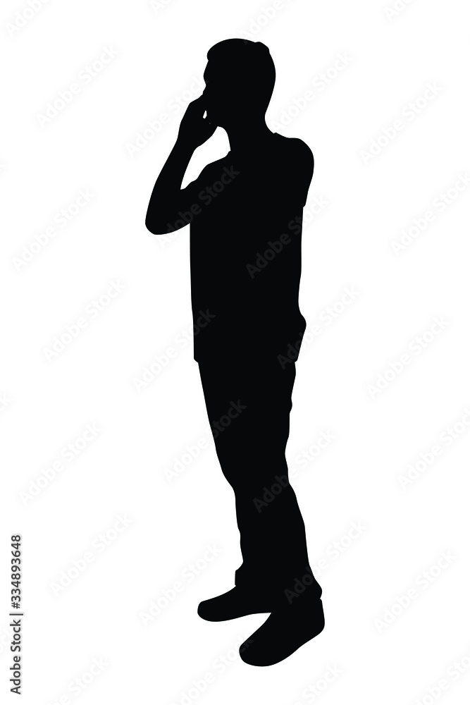 Boy listen to music silhouette vector