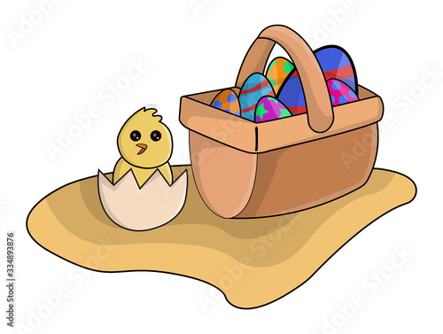 illustration cute bunny leaning against eggs easter with a smile