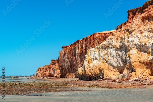 Colorful sand cliffs at the paradisiacal Praia de Vila Nova, Icapui, Ceara, Brazil on September 6, 2016