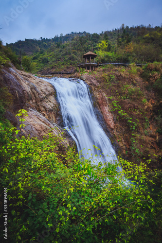 Traditional ancient village with waterfull in Zhejiang Province China