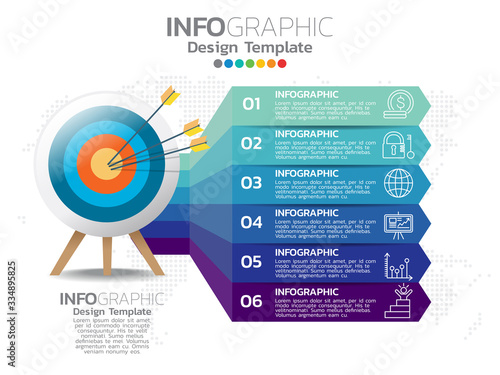 Business 6 step process chart infographics with numbers.