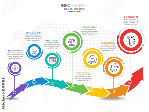 Business 7 step process chart infographics with numbers.