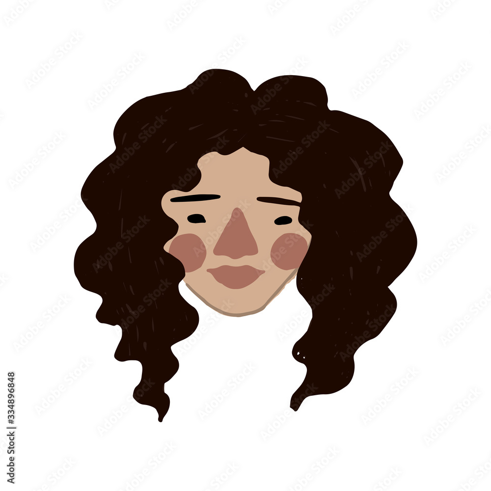 Hand drawn flat vector young woman head, Female cartoon portrait. Woman face illustration. Element for t shirt print, card, posters social media avatar Hand drawn flat vector young woman head, Female cartoon portrait. Woman face illustration. Element for t shirt print, card, posters social media avatar