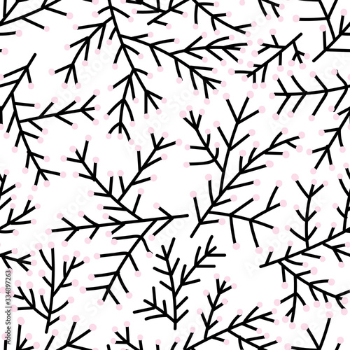 Fototapeta Naklejka Na Ścianę i Meble -  White with black branches with their leaves seamless pattern background design.