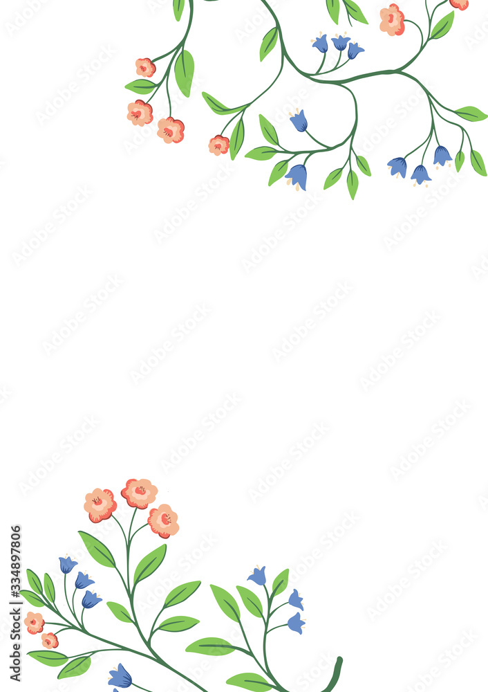 Hand drawn isolated botanical or frame. Floral gentle illustration for greeting card, invintation, poster, website design. Cute flowers background.