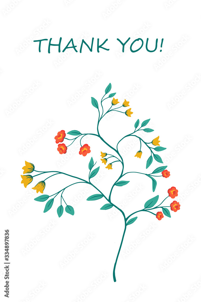 Hand drawn greeting floral card with wards Thank you. Thanksgiving day holiday tradition vertical card or posters with lettering Hand drawn greeting floral card with wards Thank you. Thanksgiving day holiday tradition vertical card or posters with lettering