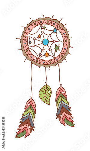 Isolated boho dream catcher with feathers vector design