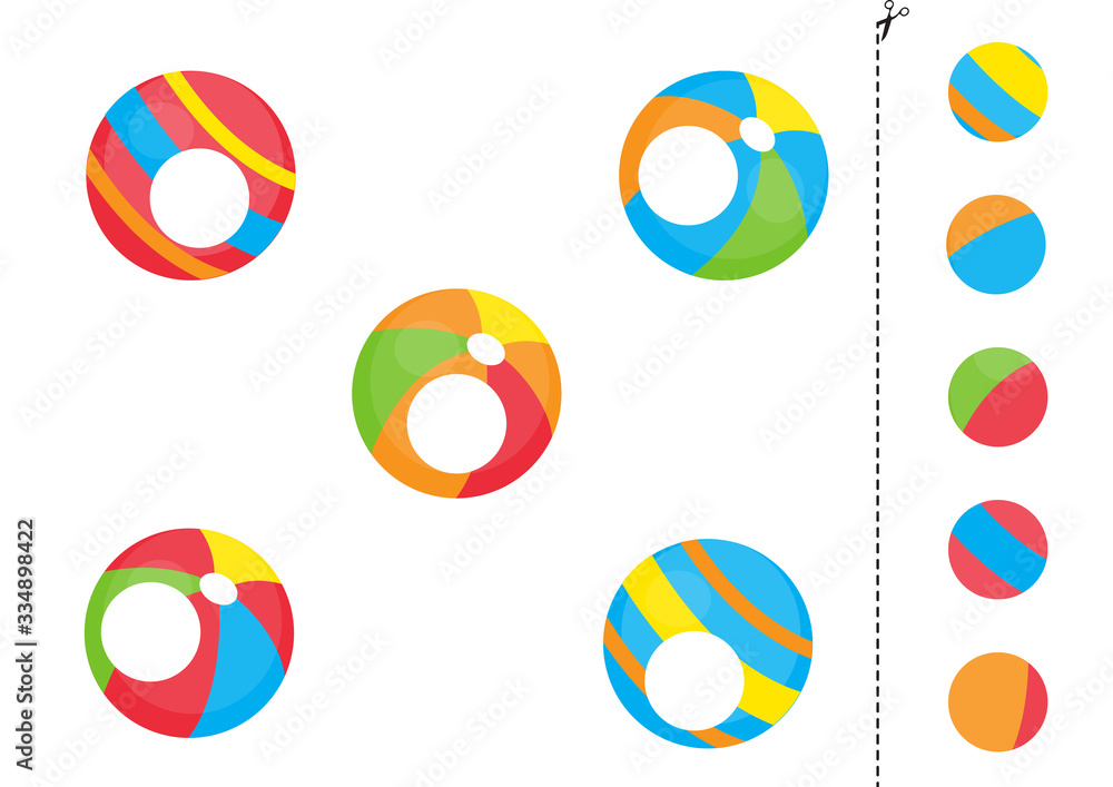 Cut and glue parts of toy balls. Educational game. Cut and glue parts of toy balls. Educational game.