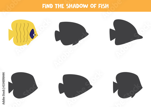 Educational game for children. Find the right shadow of yellow fish.