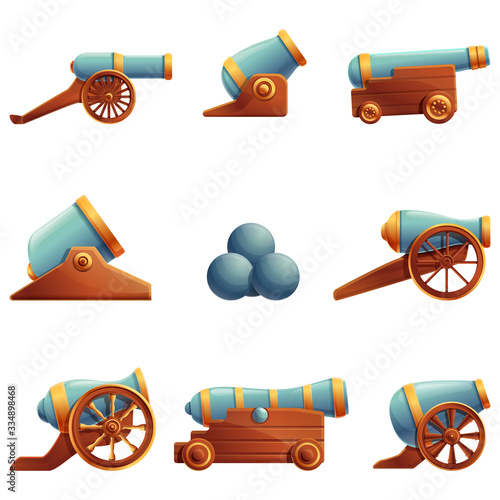 Set of cartoon old cannons, vector illustration