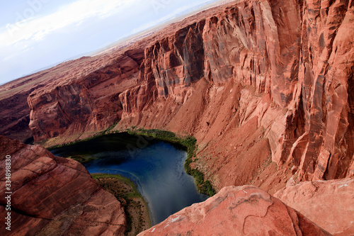 Page, Arizona / USA - August 05, 2015: Horseshoe Bend seen from the lookout point, Colorado river, Page, Arizona, USA