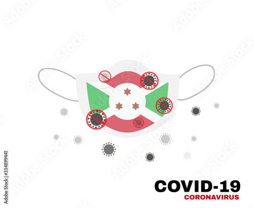 Medical face mask with symbol of the Burundi to protect Burundian people from coronavirus or Covid-19, virus outbreak protection concept, sign symbol background, vector illustration.