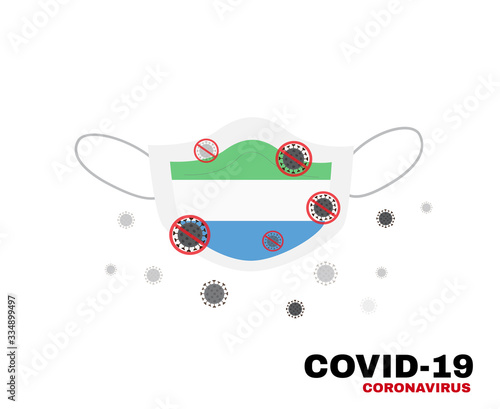 Medical face mask with symbol of the Sierra Leone to protect Sierra Leonean people from coronavirus or Covid-19, virus outbreak protection concept, sign symbol background, vector illustration.