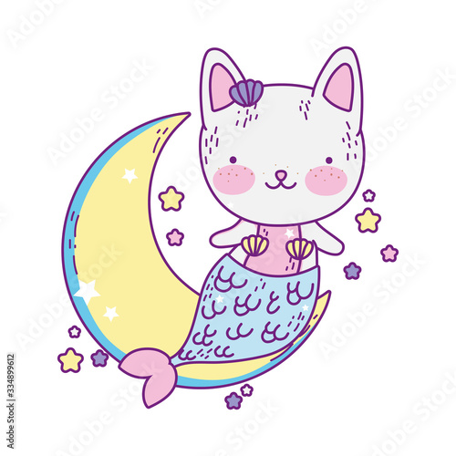 Kawaii cat siren cartoon and moon vector design