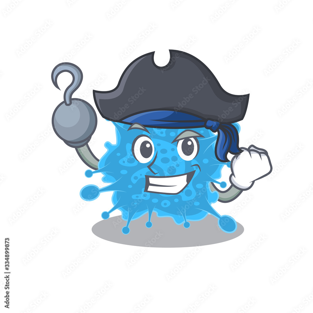 Andecovirus cartoon design style as a Pirate with hook hand and a hat
