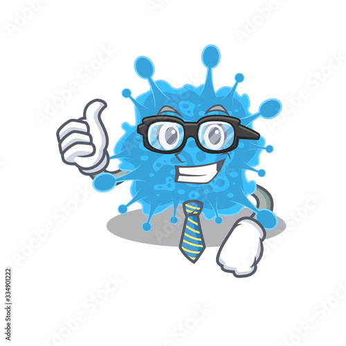An elegant andecovirus Businessman mascot design wearing glasses and tie