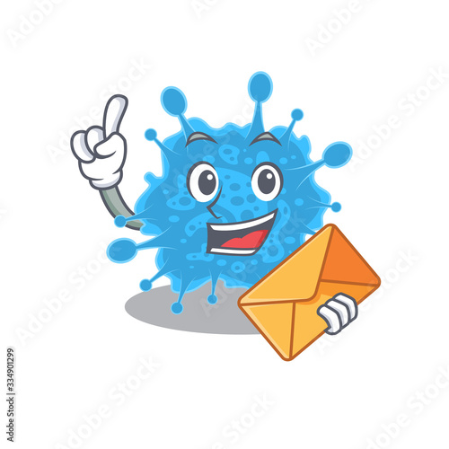 Happy andecovirus mascot design concept with brown envelope