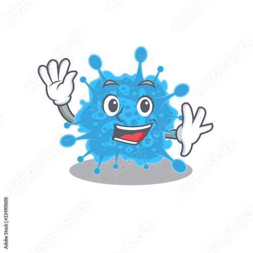 A charismatic andecovirus mascot design style smiling and waving hand