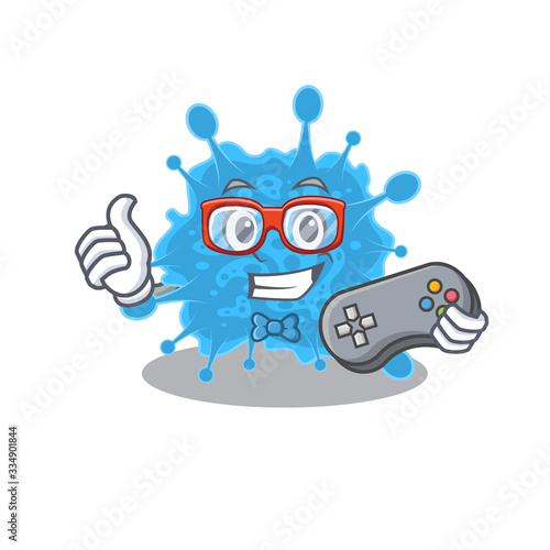 Mascot design concept of andecovirus gamer using controller