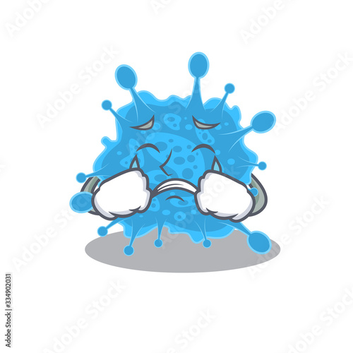 Cartoon character design of andecovirus with a crying face