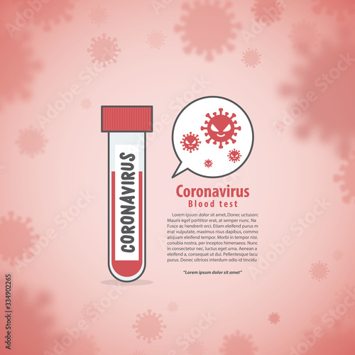 Vacutainer blood test tube on Spreading COVID-19 banner pink background with Coronavirus devil icon. illustration vector. Coronavirus concept
