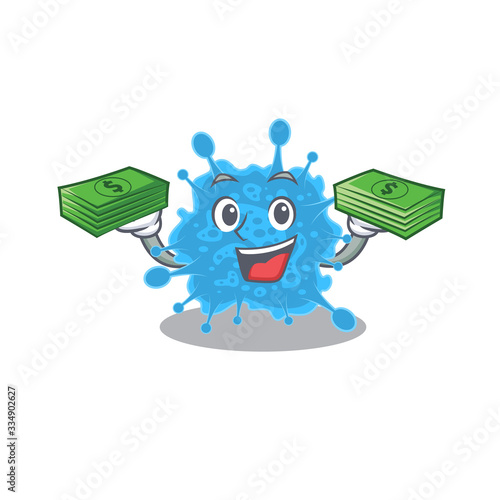A wealthy andecovirus cartoon character having money on hands