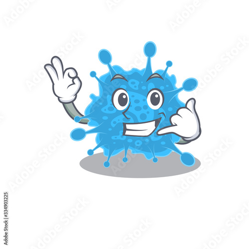 Cartoon design of andecovirus with call me funny gesture