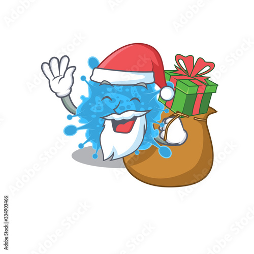 Cartoon design of andecovirus Santa with Christmas gift