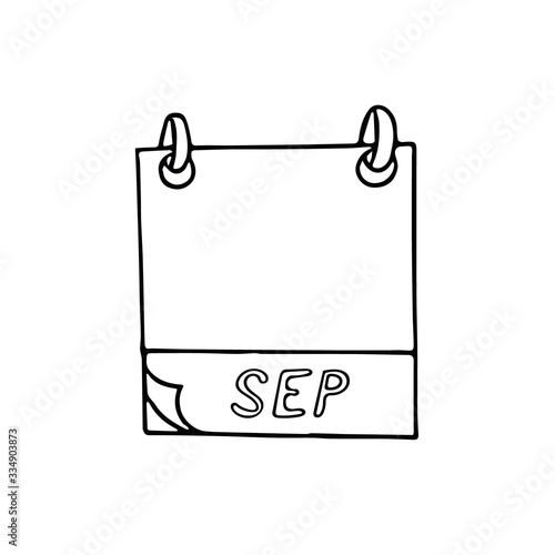 september month calendar page hand drawn in doodle style. simple scandinavian liner. planning, business, date, day. single element for design icon