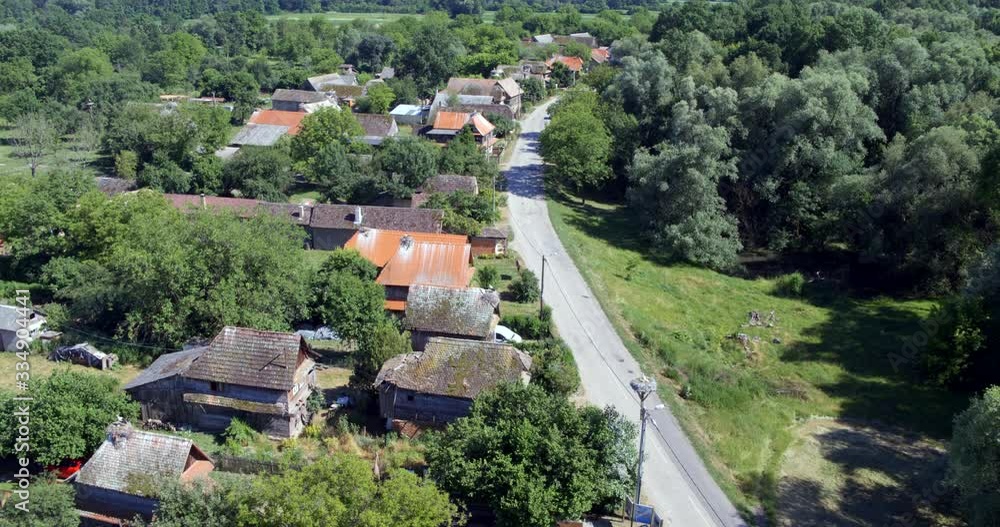 Aerial view of traditional wooden village in Lonjsko polje, Croatia Aerial view of traditional wooden village in Lonjsko polje, Croatia
