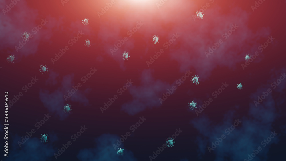 COVID-19 Outbreak Background Design. 3D medical illustration of Coronavirus disease COVID-19. Pathogen respiratory virus floating in the air. Dangerous virus 2019-nCoV