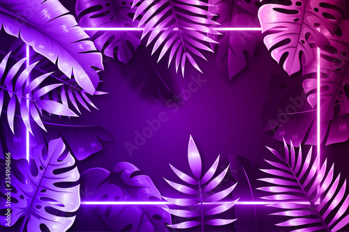 Realistic leaves with neon frame wallpaper style