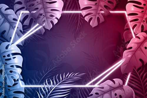 Realistic leaves with neon frame wallpaper style