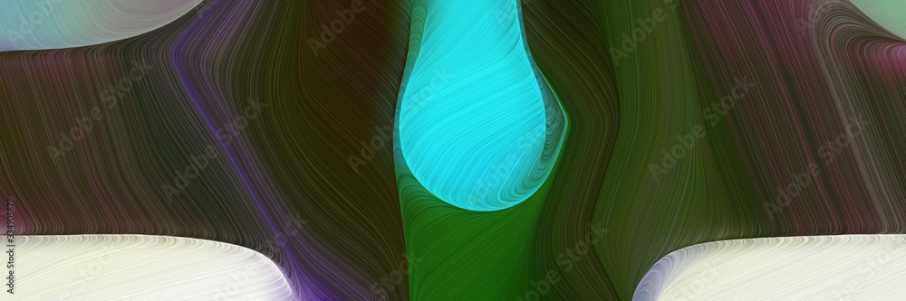 Fototapeta premium abstract futuristic background banner with very dark green, antique white and medium turquoise color. elegant curvy swirl waves background illustration