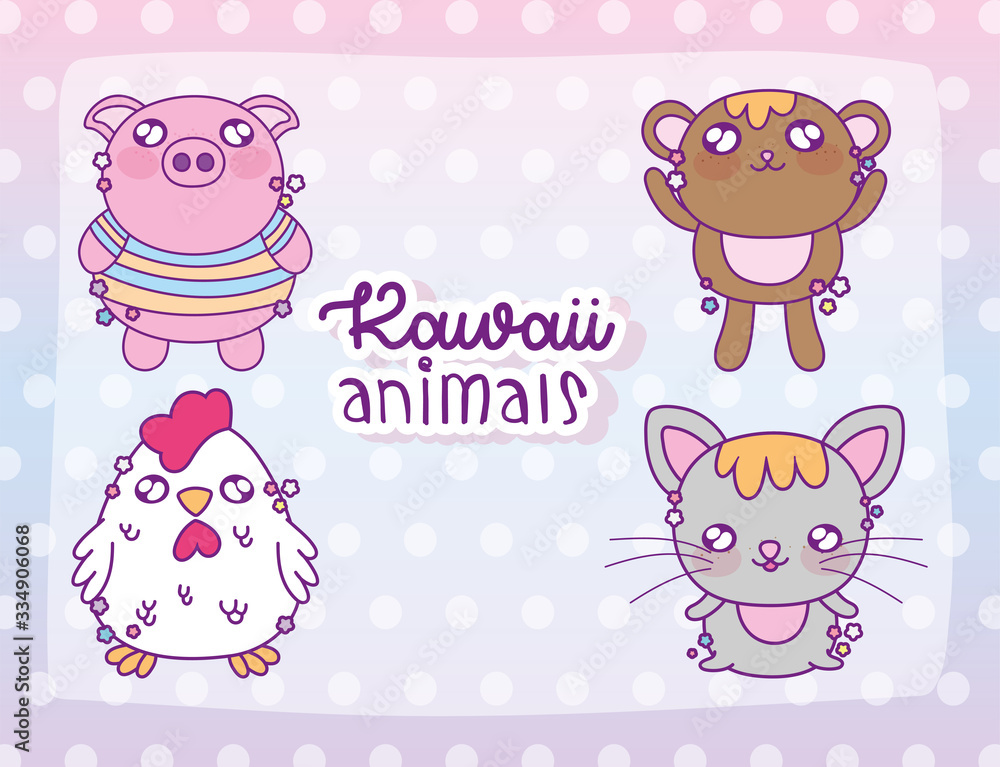 Kawaii animals store cartoons vector design