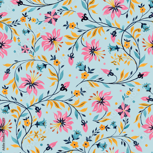 : Beautiful floral ornament seamless pattern. Stylish illustration for your design and decor. Romantic print for the surface.