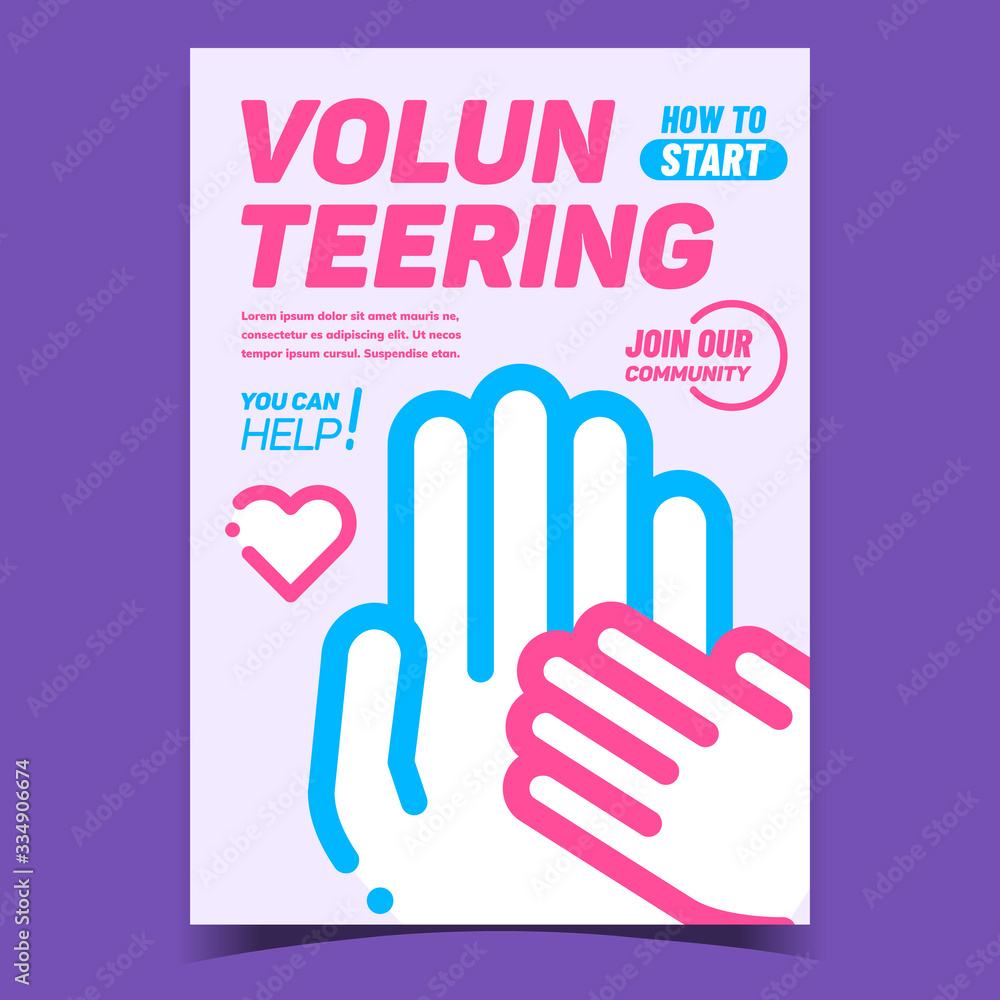 Volunteering Support Advertising Banner Vector. Heart, Adult And Children Hands, Volunteering Community Help On Creative Promotional Poster. Concept Template Stylish Colorful Illustration Volunteering Support Advertising Banner Vector. Heart, Adult And Children Hands, Volunteering Community Help On Creative Promotional Poster. Concept Template Stylish Colorful Illustration