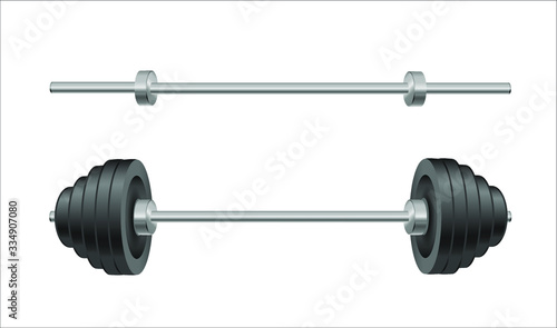 Set of barbells with different weights. Weightlifting equipment. Vector illustration in flat style isolated on white background. Vector object for christmas design, mockup.