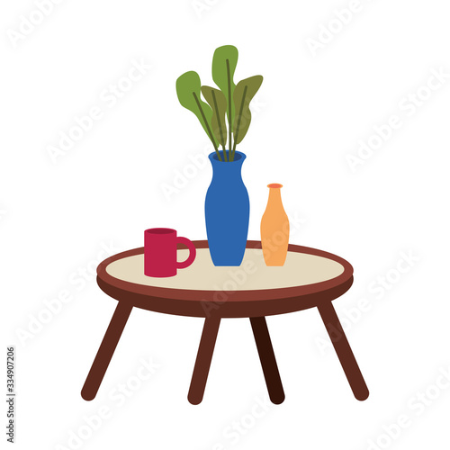 center table with houseplant and coffee cup forniture icon