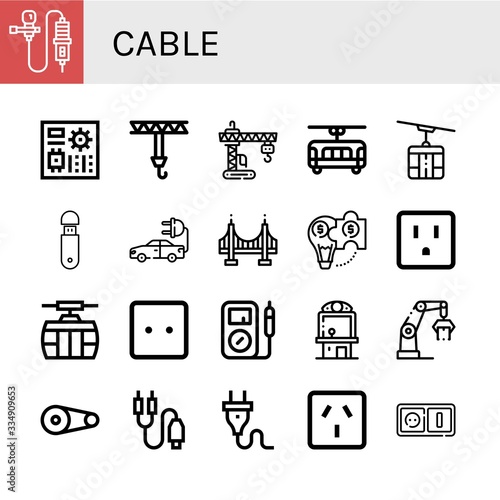 cable simple icons set
