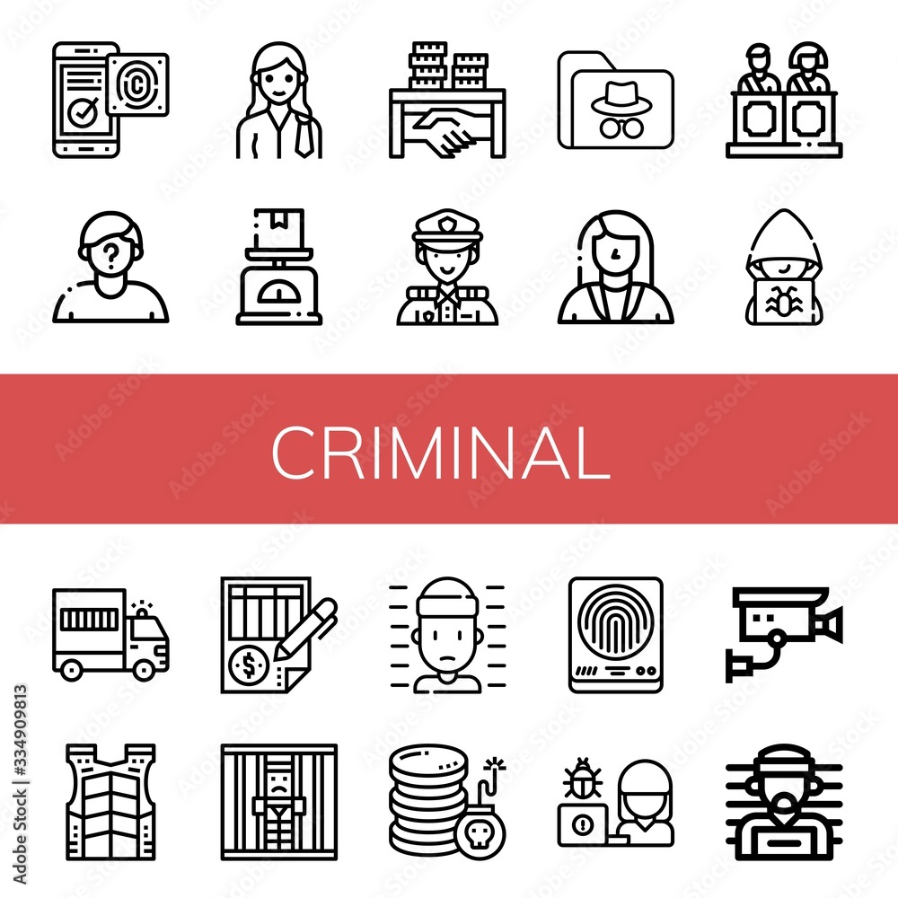 Set of criminal icons Set of criminal icons