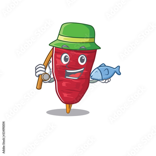 Cartoon design concept of doner kebab while fishing
