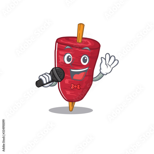 Talented singer of doner kebab cartoon character holding a microphone