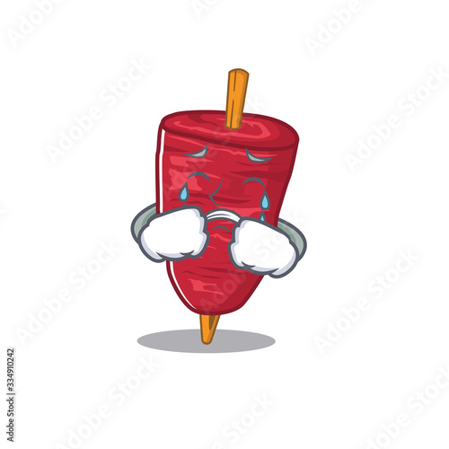 Cartoon character design of doner kebab with a crying face