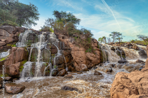 small waterfall in Awash National Park. Waterfalls in Awash wildlife reserve in south of Ethiopia. Wilderness scene, Africa