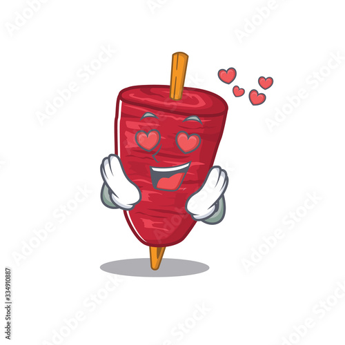 Cute doner kebab cartoon character has a falling in love face