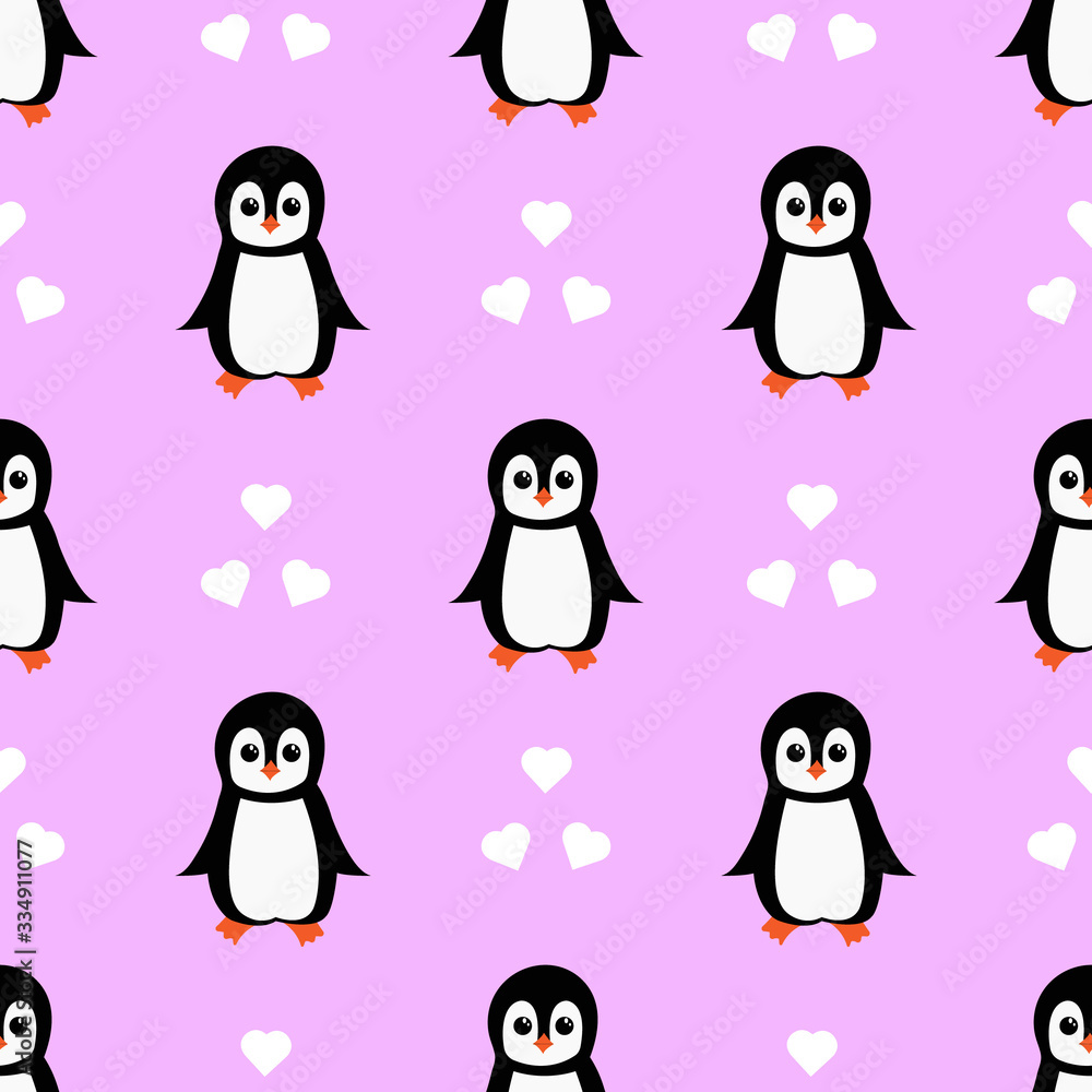 Obraz premium Seamless pattern with cute cartoon penguin. Vector illustration.